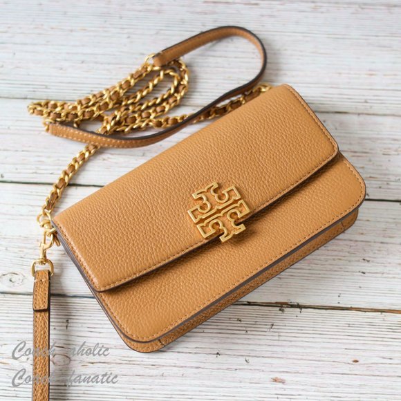 NWT Tory Burch Britten Chain Wallet with Wristlet Leather Crossbody in Tiramisu - Picture 7 of 11